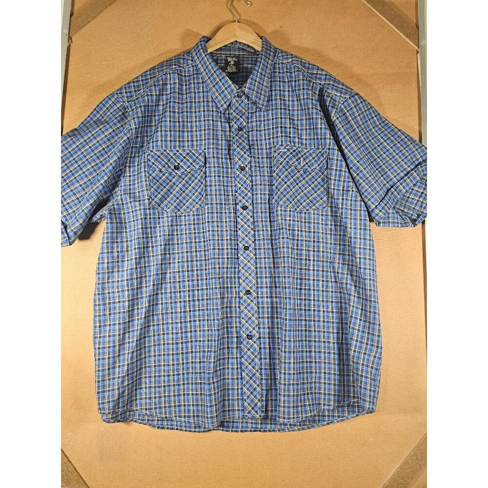 Blue Gear Shirt Mens Large Blue Plaid Flannel Short Sleeve Button Up